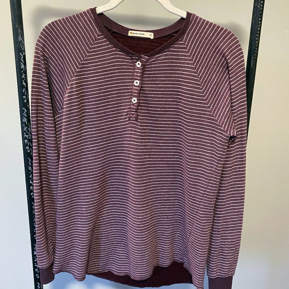 Marine Layer striped henley top, Red Strip, M